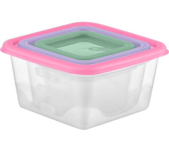 Набор емкостей для продуктов Funcook Fusion квадратные, 3 шт (0,63 л; 0,33 л; 0,15 л) FC1122