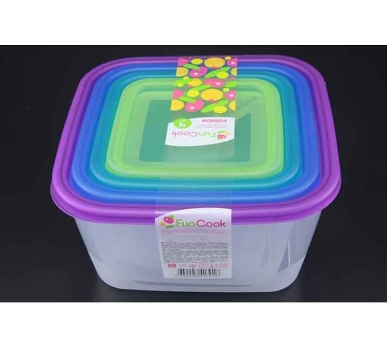 Набор квадратных емкостей для продуктов FunCook Fusion 4 шт 2,6 л, 1,7 л, 1,1 л, 0,63 л 00000048320