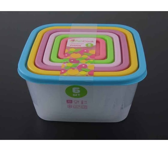 Набор квадратных емкостей для продуктов FunCook Fusion 6 шт 2,6 л, 1,7 л, 1,1 л, 0,63 л, 0,33 л, 0,15 л 00000048147
