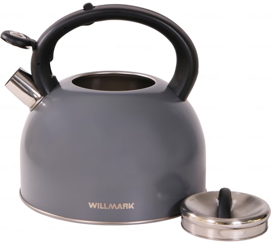 Чайник Willmark WTK-4810SS 4л, со свистком, Easy spout open, темно-серый 2001461