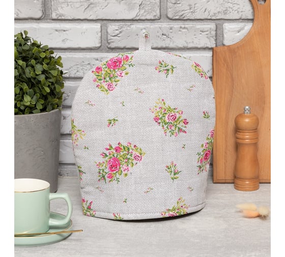 Грелка на чайник Доляна Roses on linen 28x28 см, 100% хлопок, рогожка, 164 г/м2 9149325