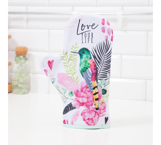 Варежка-прихватка Доляна Love your live 20x28 см, 35% х/л, 65% п/э, ватин 250 г/м2 4665432