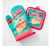 Кухонный набор Доляна 2 предмета, Cake, голубой, прихватка 17х17 см, рукавица 26х16 см, 100% п/э 4990848