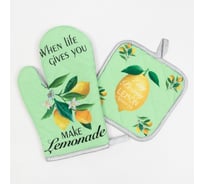 Кухонный набор Доляна 2 предмета, Lemon, прихватка 17х17 см, рукавица 26х16 см, 100% п/э 5985593