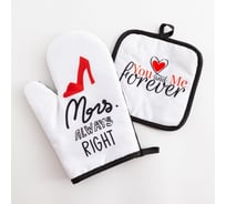Кухонный набор Доляна 2 предмета, Mrs right, прихватка 17х17 см, рукавица 26х16 см, 100% п/э 5395315