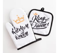 Кухонный набор Доляна 2 предмета, Queen, прихватка 17х17 см, рукавица 26х16 см, 100% п/э 5395312