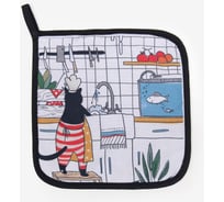 Прихватка Доляна Кот на кухне 17x17 см, габардин, 35% хлопок, 65% п/э, ватин 250 г/м2 5450346