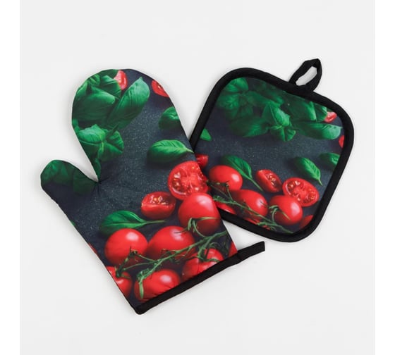 Кухонный набор Доляна Cherry прихватка 17х17 см, варежка-прихватка 26х16 см, 100% п/э 6491117