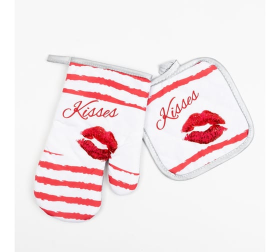 Кухонный набор Доляна Kisses прихватка 17х17 см, варежка-прихватка 26х16 см, 100% п/э 6491116