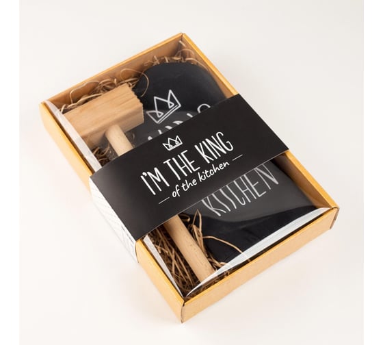 Кухонный набор Доляна King of the kitchen, варежка-прихватка 20x28 см, молоток деревянный 5468329 1