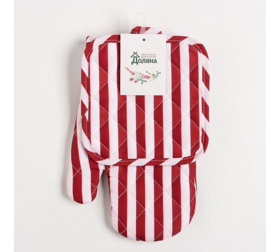 Кухонный набор Доляна 2 предмета, бордовый, прихватка 17х17 см, варежка 26х16 см, 100% п/э 9241935 1