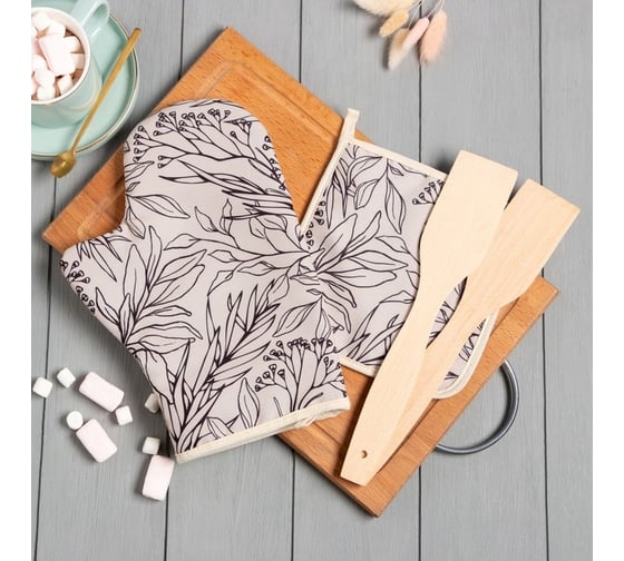 Подарочный набор Доляна Beauty for you: варежка 20x28 см, прихватка 17х17 см, 2 лопатки 9320299