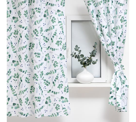 Шторы для кухни Доляна Eucalyptus 150х180 см - 2 шт, подхваты - 2 шт, 164г/м2, 100% хлопок 4682760