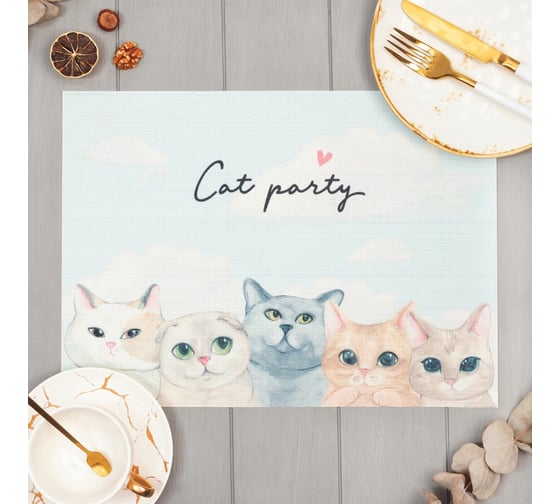 Салфетка Доляна на стол Cat party ПВХ 40х29 см 7072152