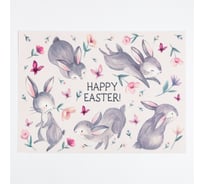 Салфетка Доляна на стол Happy Easter серые зайчики ПВХ 40х29 см 7314535