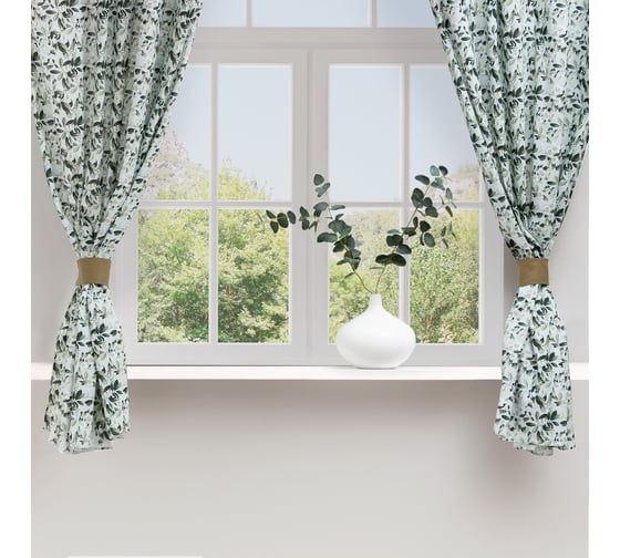 Шторы для кухни Доляна Apple flowers 146x180 см - 2 шт, подхваты - 2 шт, 100% хлопок, 164 г/м2 9322508