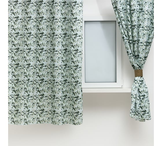 Шторы для кухни Доляна Apple flowers 146x180 см - 2 шт, подхваты - 2 шт, 100% хлопок, 164 г/м2 9322508