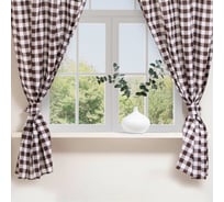 Шторы для кухни Доляна Клетка 150x180 см - 2 шт, подхваты - 2 шт, 100% хлопок, 164 г/м2 9149336