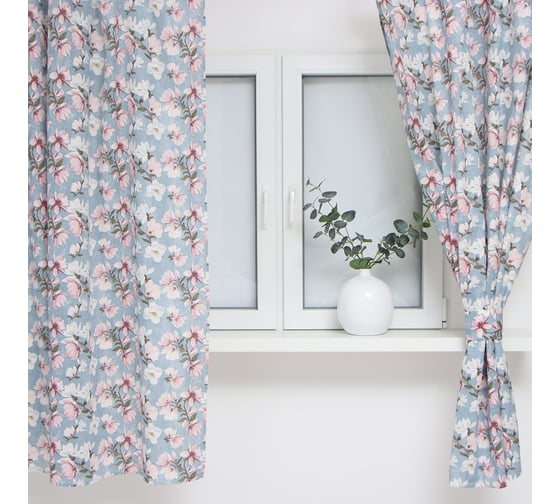 Комплект штор для кухни Доляна с подхватами Магнолия, 150x180 см - 2 шт, 50% хлопок, 50% полиэстер 9828481