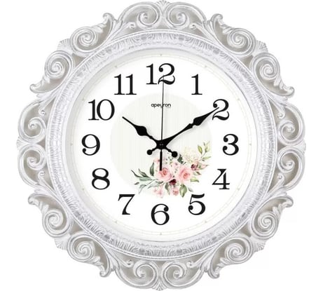 Часы настенные Apeyron круглые, серебряная патина, пластик, Ø40,5см, бесшумные с плавным ходом, батарейка 1АА / PL2209-264