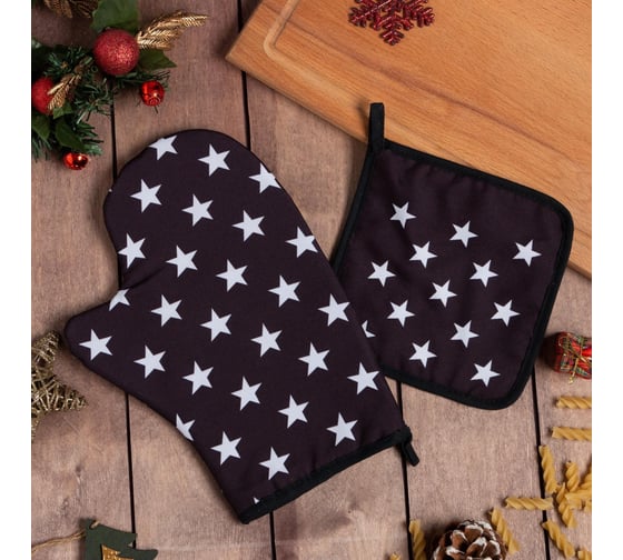Кухонный набор Доляна "Stars", варежка-прихватка 20x27 см, прихватка 17x17 см, 100% п/э 6535947 1