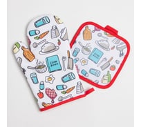 Кухонный набор Доляна 2 предмета, "Cook book", прихватка 17х17 см, рукавица 26х16 см, 100% п/э 5985610