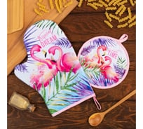 Кухонный набор Доляна "Tropical dream", варежка-прихватка 20x28 см, прихватка 17x17 см, 35% х/л, 65% п/э 6959816