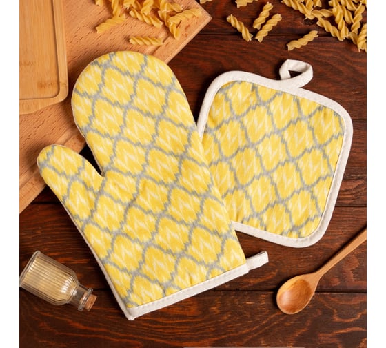 Кухонный набор Доляна 2 предмета, "Узоры", прихватка 17х17 см, варежка 26х16 см, 100% п/э 7620653 1