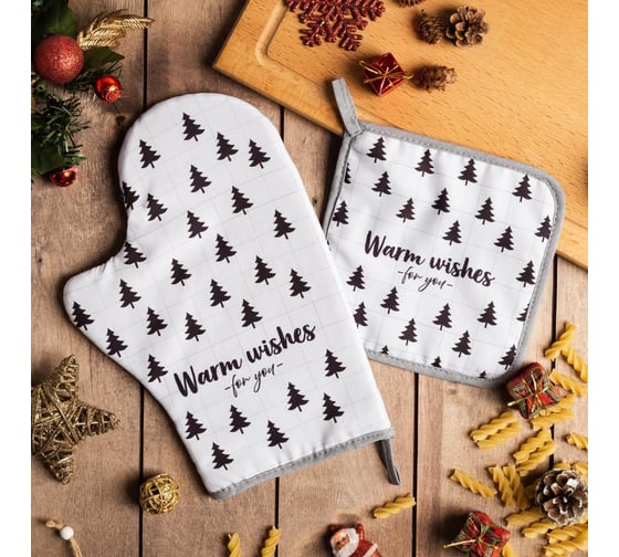 Кухонный набор Доляна "Warm wishes", варежка-прихватка 20x27 см, прихватка 17x17 см, 100% п/э 6535946