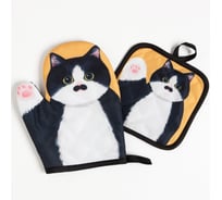 Кухонный набор Доляна 2 предмета, Котики "Бориска", прихватка 17х17 см, варежка 24х18 см, 100% п/э 7528294