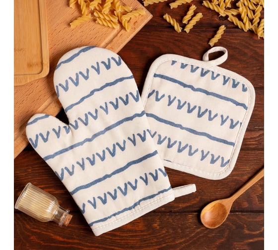 Кухонный набор Доляна 2 предмета, "Треугольники", прихватка 17х17 см, варежка 26х16 см, 100% п/э 7620659 1