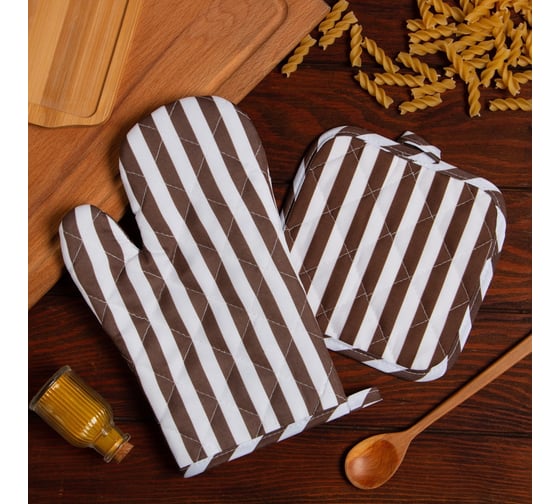 Кухонный набор Доляна 2 предмета, цвет кофе, прихватка 17х17 см, варежка 26х16 см, 100% п/э 9241940 1