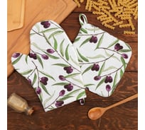 Кухонный набор Доляна Olives: варежка 20x27 см, прихватка 19x19 см, 100% хлопок 9215879