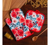 Кухонный набор Доляна 2 предмета, "Розы", прихватка 17х17 см, варежка 25х16 см, 100% п/э 9241970