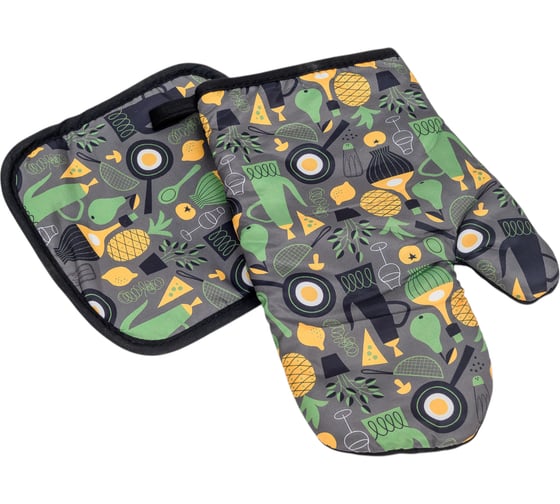 Кухонный набор Доляна 2 предмета, Кухня, прихватка 17х17 см, варежка 26х16 см, 100% п/э 9687360 1