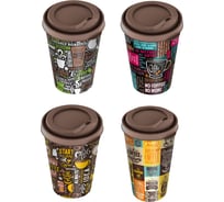 Комплект стаканов Idiland IZI-GO с крышкой, 420 мл х 4 шт., с декором (микс 1) 241114290/00