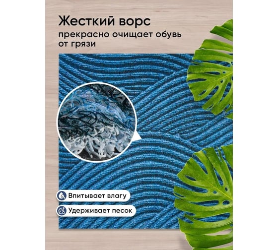 Коврик придверный в прихожую для обуви BIRD HOUSE на резиновой основе 60x90 см, синий G0616