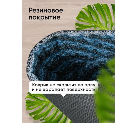 Коврик придверный в прихожую для обуви BIRD HOUSE на резиновой основе 60x90 см, синий G0616