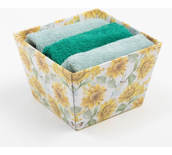 Набор декоративных махровых салфеток Этель Подсолнухи 30x30 см - 3 шт., хлопок, 340 г/м2 7879417 1