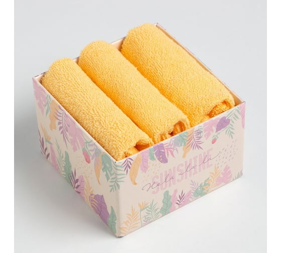 Набор декоративных махровых салфеток Этель Sunshine желтый, 30x30 см - 3 шт., 340 гр/м2, 100% хлопок 9371088 1