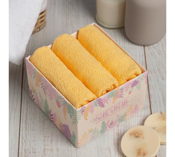 Набор декоративных махровых салфеток Этель Sunshine желтый, 30x30 см - 3 шт., 340 гр/м2, 100% хлопок 9371088