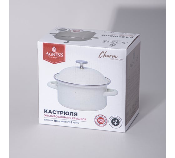 Кастрюля эмалированная Agness с эмалирвоанной крышкой серия Charm 1.8 л, 18x9,5 см 934-594