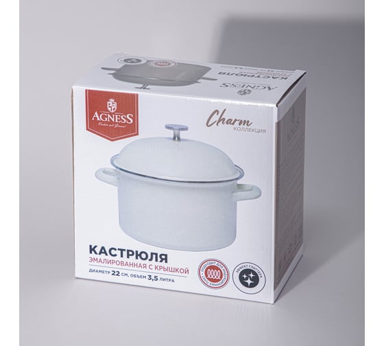 Кастрюля эмалированная Agness с эмалирвоанной крышкой серия Charm 3,5 л, 22x12,5 см 934-596