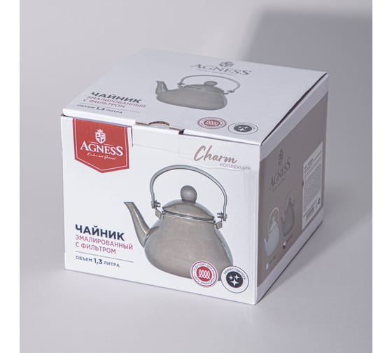 Чайник эмалированный Agness с фильтром нержавеющая сталь серия Charm, 1,3 л 934-600