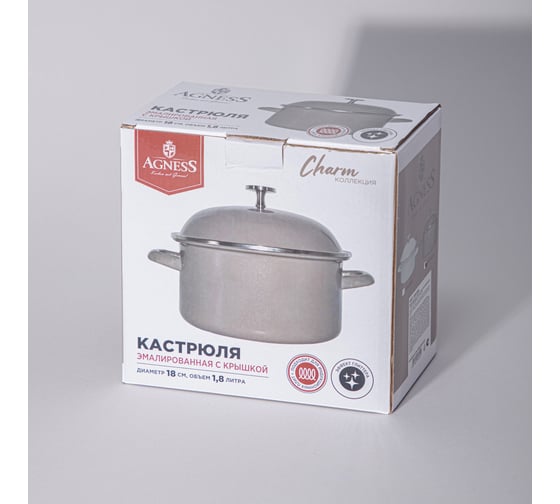Кастрюля эмалированная Agness с эмалирвоанной крышкой серия Charm 1.8 л, 18x9,5 см 934-604