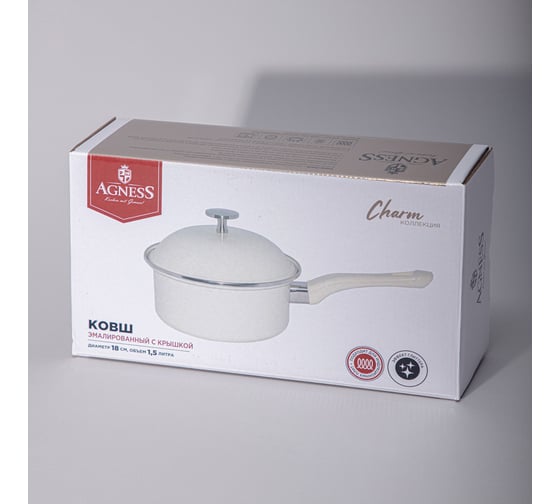Ковш эмалированный Agness с эмалирвоанной крышкой серия Charm, 1,5 л, 18x8см 934-597