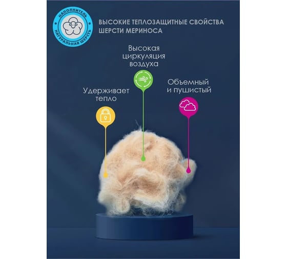 Одеяло Василиса 1,5 спальное, 140x205 см, тик, пэ, меринос О/369