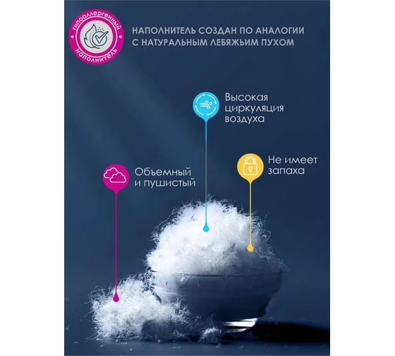 Одеяло Василиса 2,0 спальное, 172x205 см, тик, пэ, лебяжий пух О/367