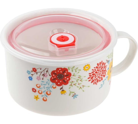 Кружка для супа PERFECTO LINEA крышка с паровыпуском, 900 мл, керамическая, FLOWERS-2 17-901177