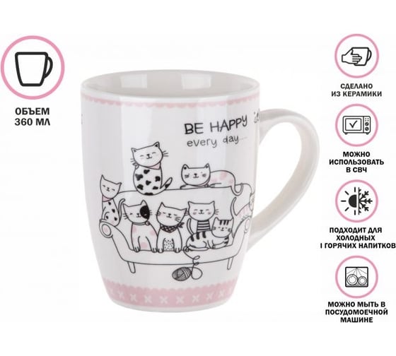 Кружка PERFECTO LINEA керамическая, 360 мл, ANIMAL FRIENDS-4, 30-063444